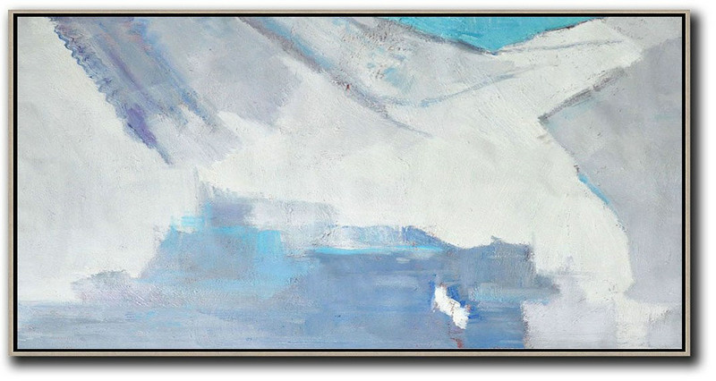 Extra Large Painting,Horizontal Palette Knife Contemporary Art,Oversized Canvas Art,White,Grey,Blue.etc